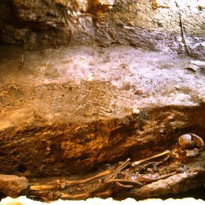 La sepoltura Romito 7 in fase di scavo (2001)