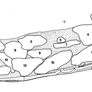 Sezione della fossa di Romito 7. Il corpo è stato ricoperto da una costruzione ben organizzata di grandi pietre