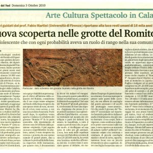 La notizia della scoperta di Romito 9